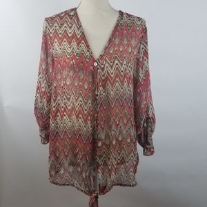 West Kei Blouse w Long Sleeves Chevron Sz L